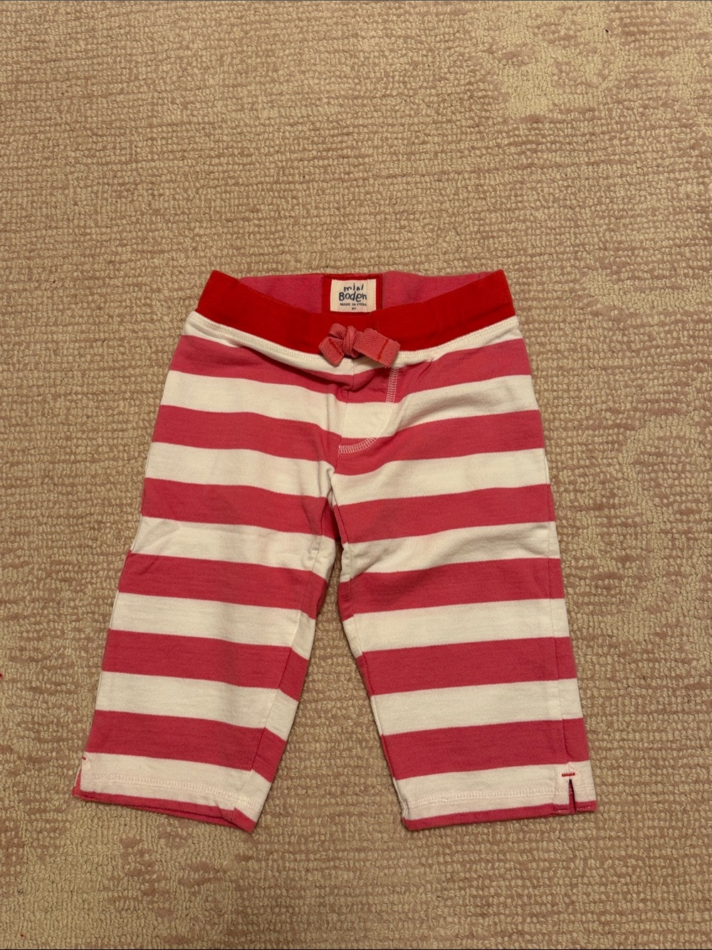 Mini Boden Pink & White Striped Girls Cropped Capri Sweatpants